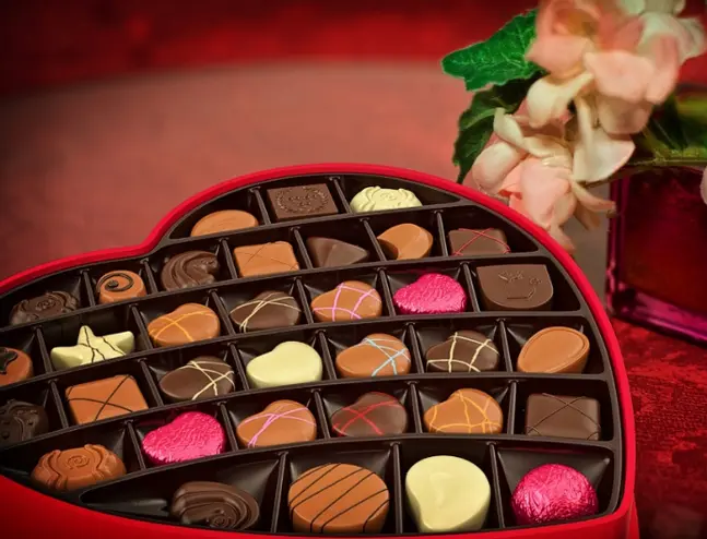 Heart-shaped chocolates symbolize Valentine's Day